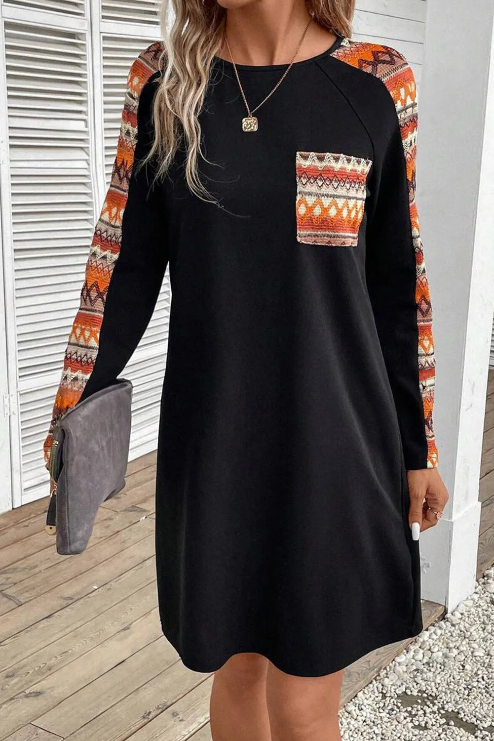 Round Neck Long Sleeve Mini Dress - Classique Collection