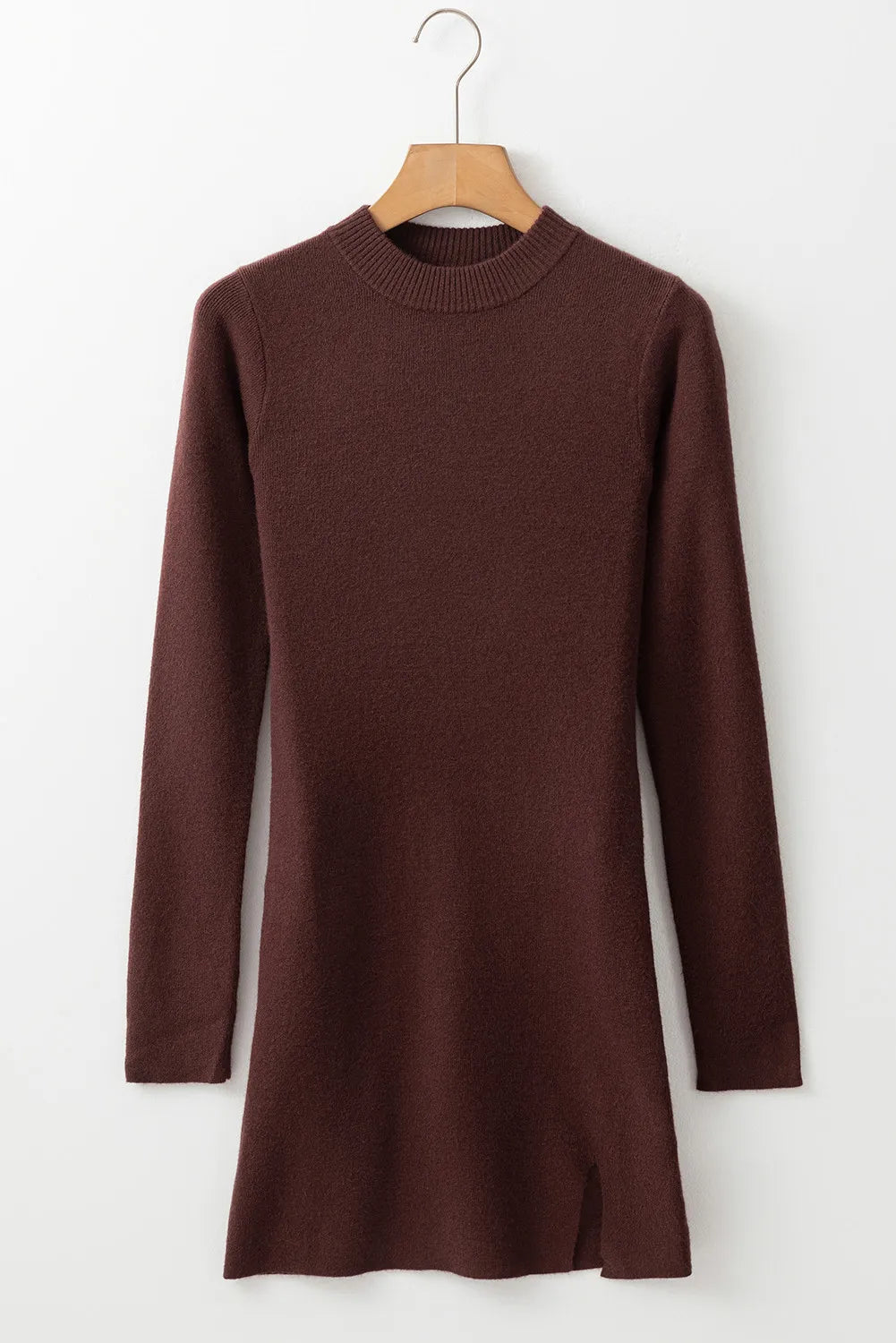 Slit Mock Neck Long Sleeve Wrap Sweater Dress - Classique Collection