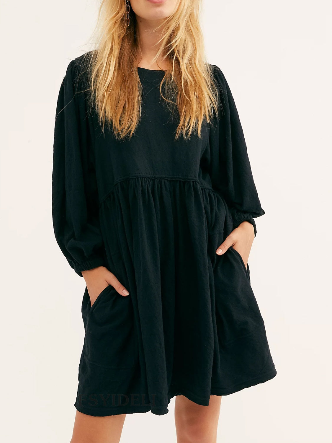 Cutout Textured Long Sleeve Mini Dress - Classique Collection