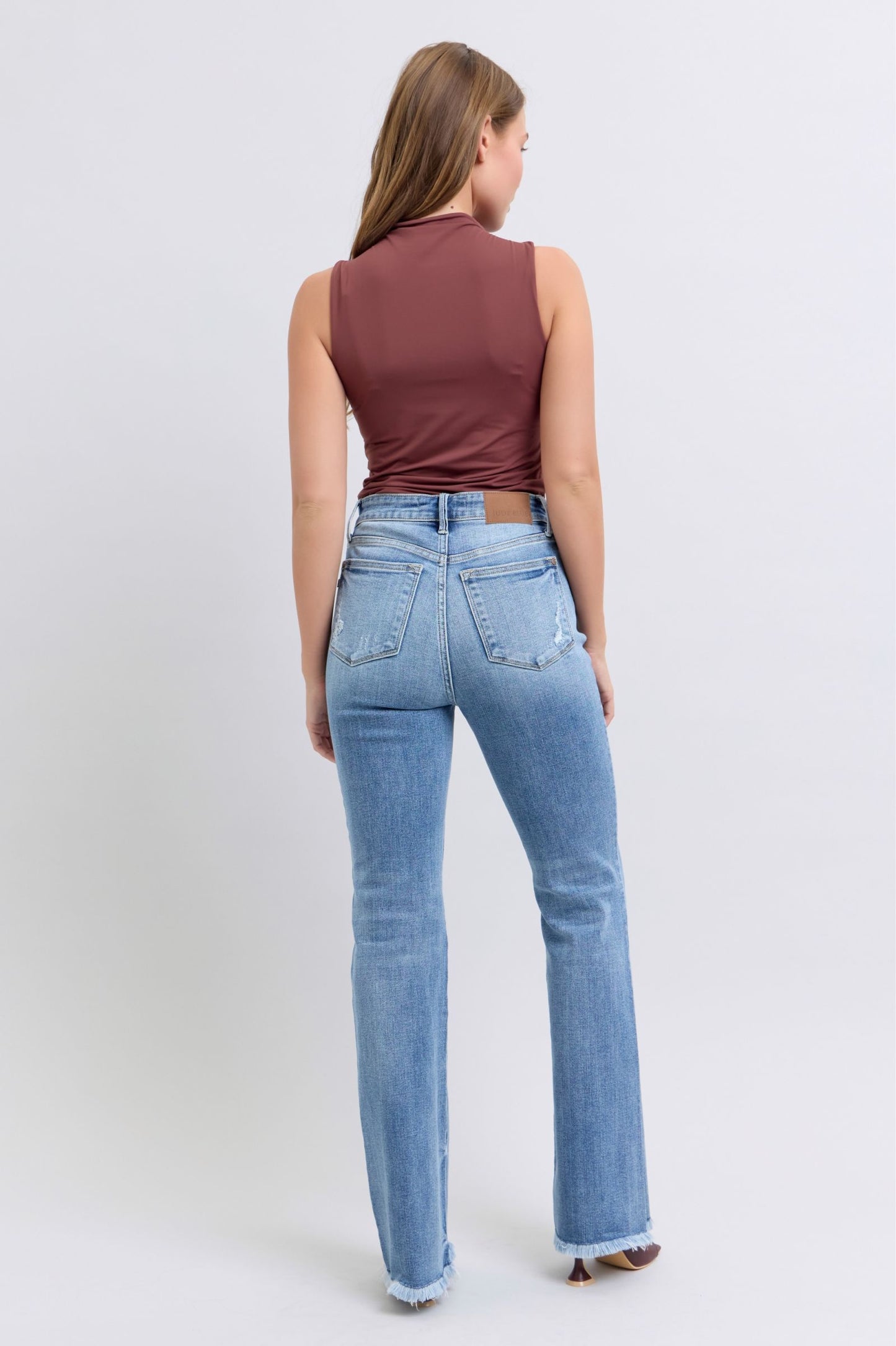 Judy Blue Full Size Raw Hem High Rise Bootcut Jeans - Classique Collection