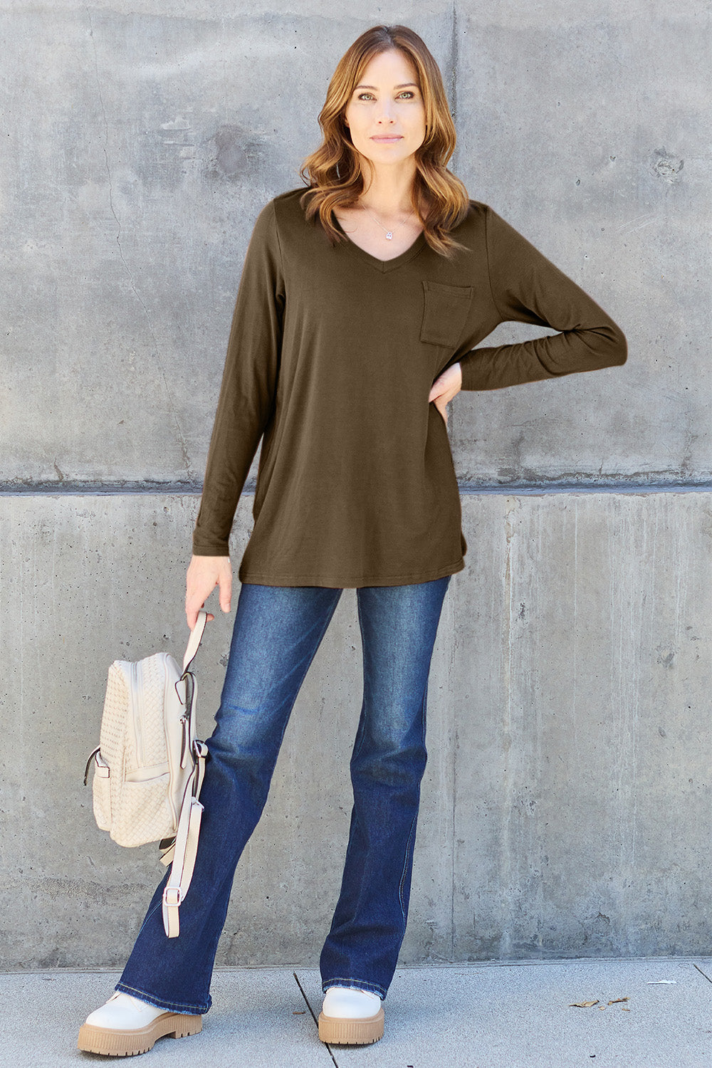 Basic Bae Full Size V-Neck Long Sleeve Top - Classique Collection