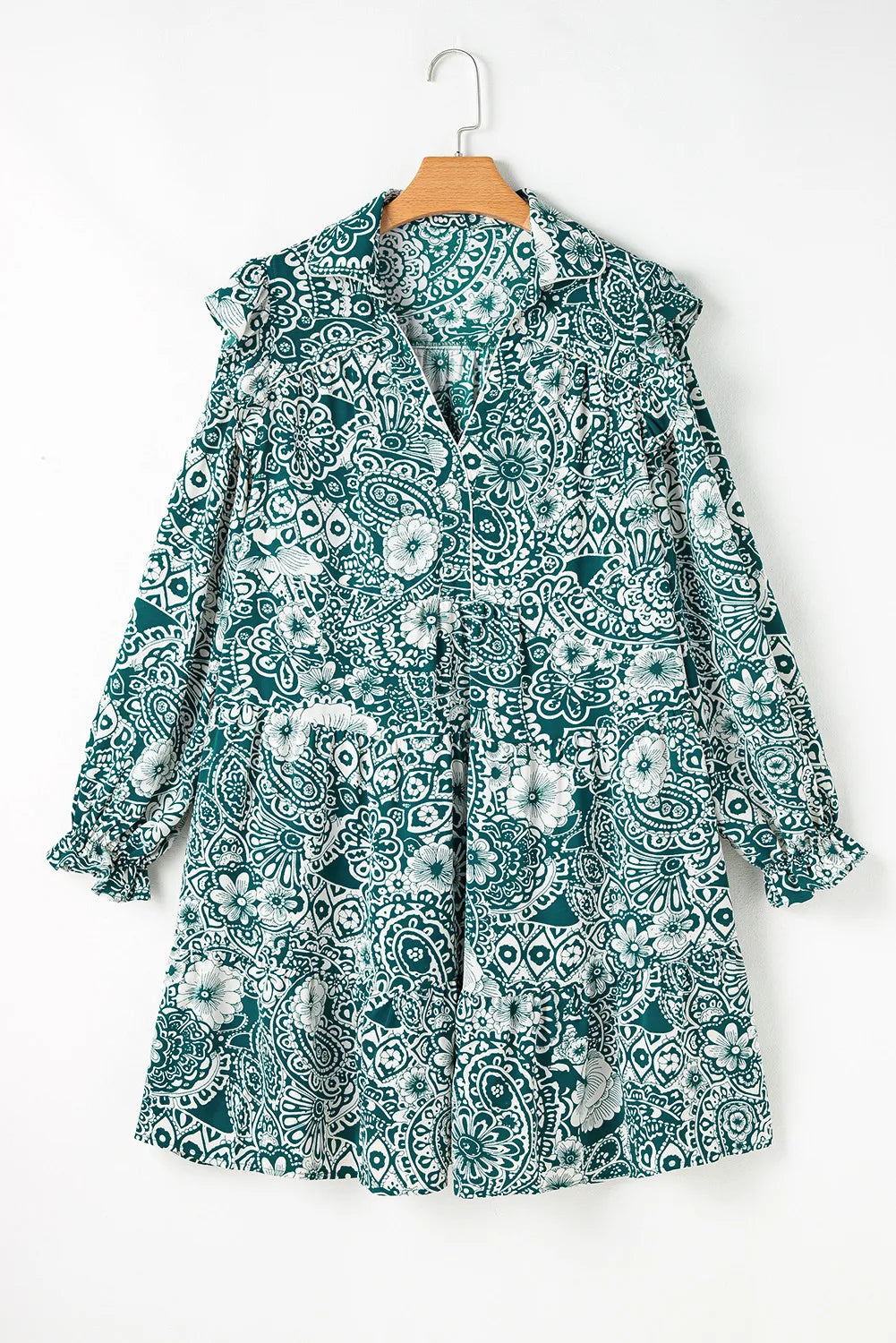 Plus Size Ruffled Printed Flounce Sleeve Dress - Classique Collection