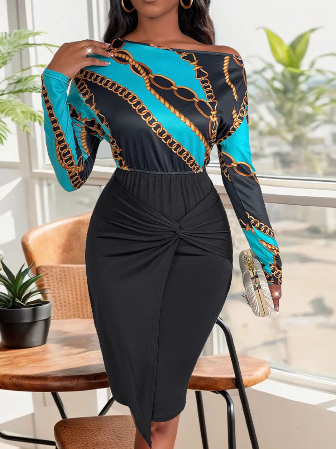 Perfee Twisted Printed Long Sleeve Dress - Classique Collection