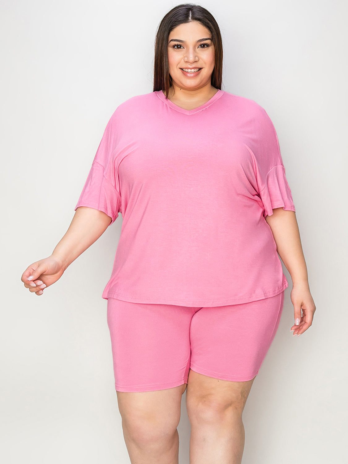 Basic Bae Full Size V-Neck Drop Shoulder T-Shirt and Shorts Set - ClassiQ