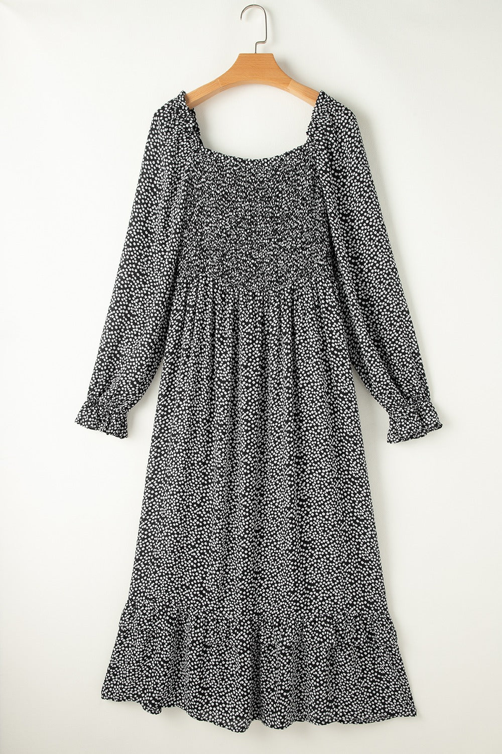 Printed Square Neck Long Sleeve Midi Dress - Classique Collection