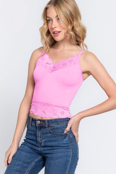 ACTIVE BASIC V - Neck Lace Detail Ribbed Seamless Cami