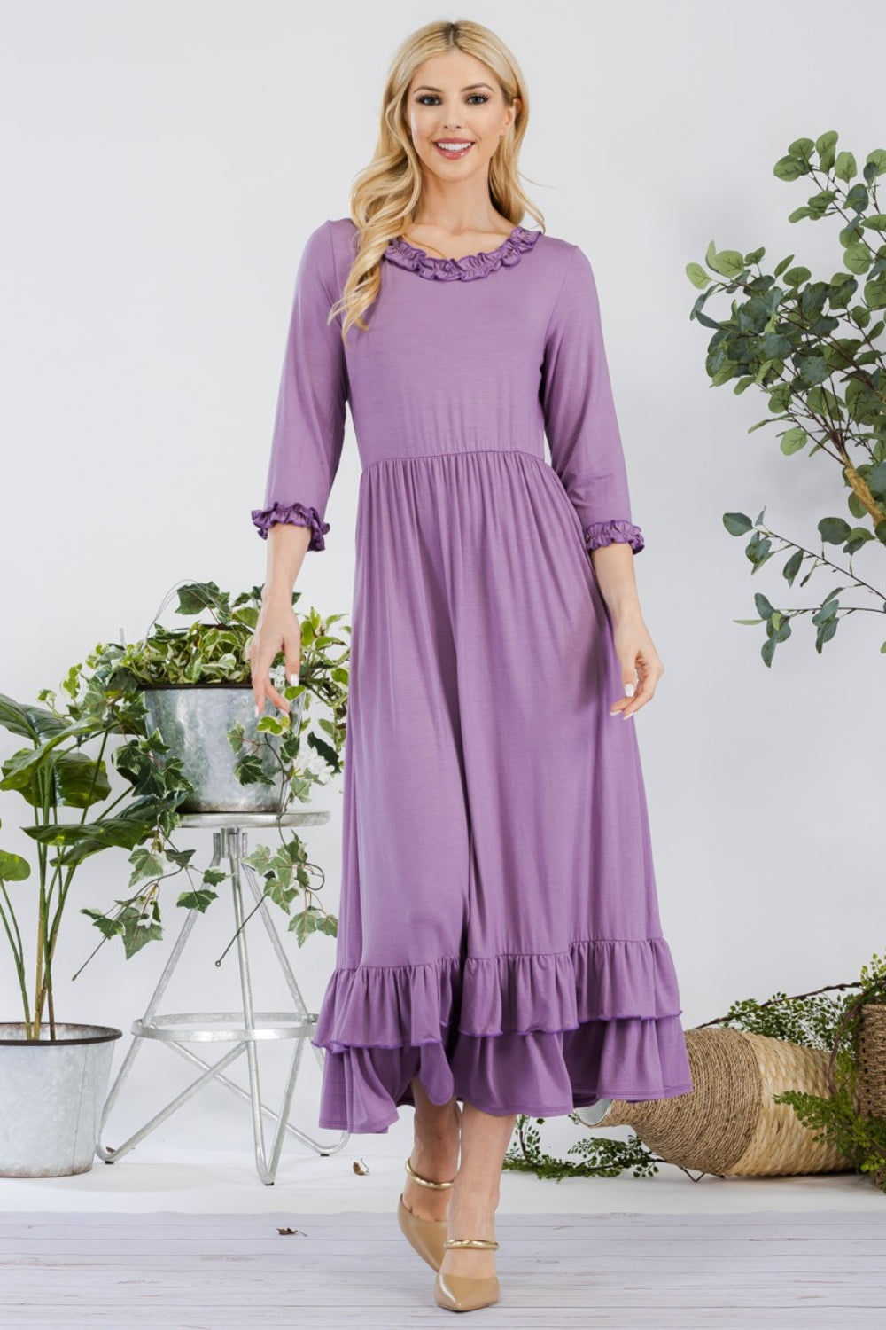 Celeste Full Size Layered Ruffle Hem Dress with Pockets - Classique Collection
