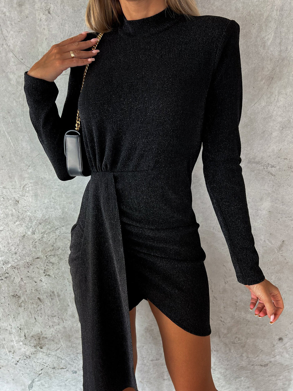 Heathered Mock Neck Long Sleeve Mini Dress - Classique Collection