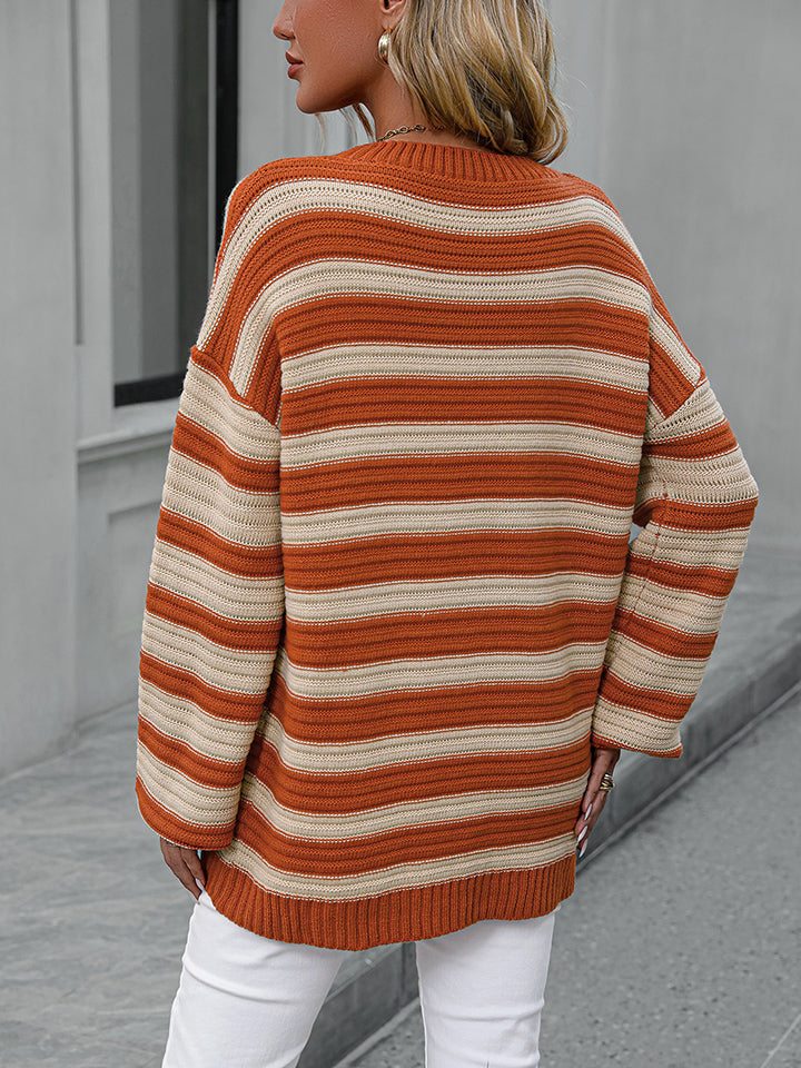 Striped Dropped Shoulder Sweater - ClassiQ