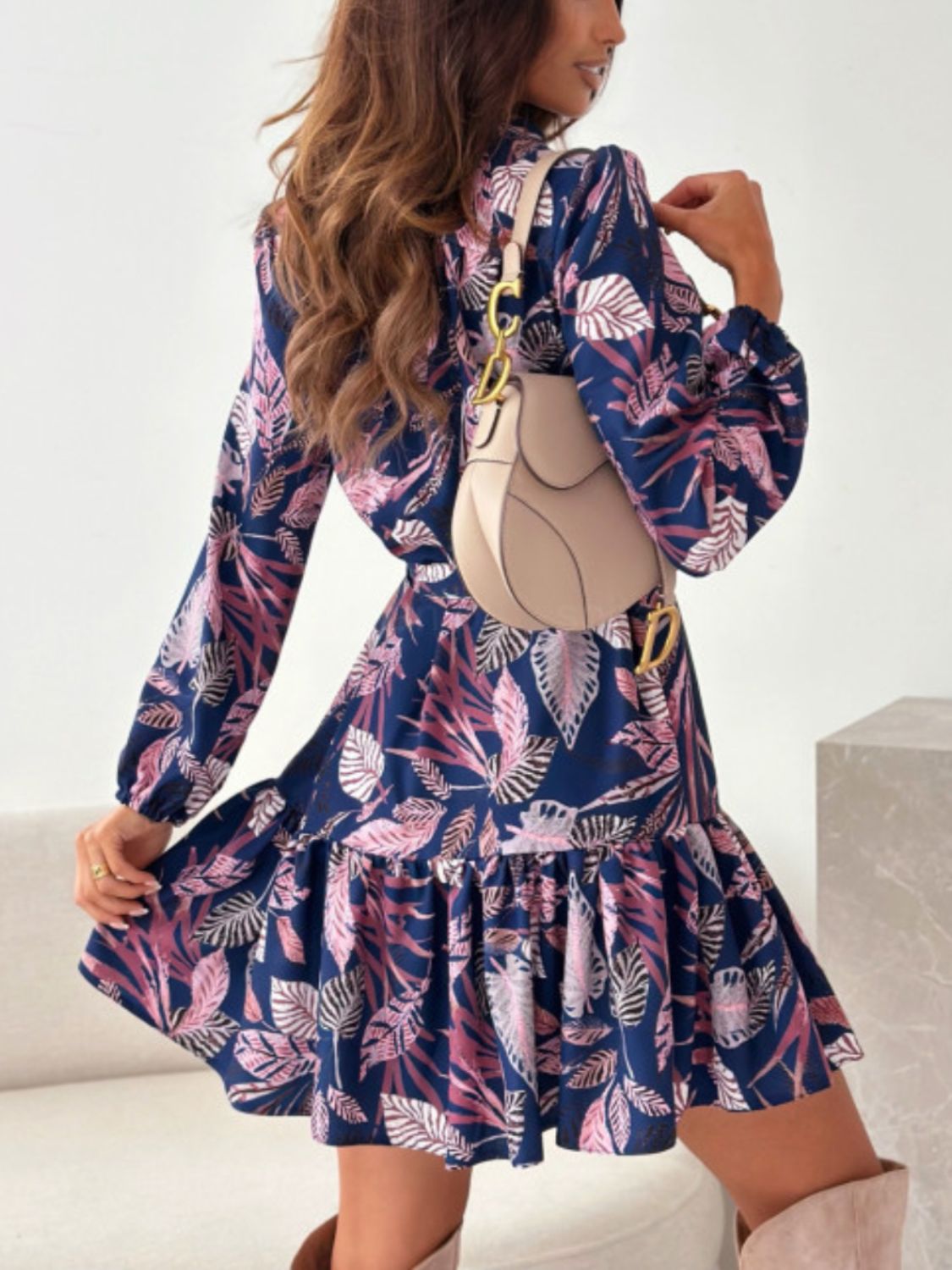 Ruffle Hem Floral Long Sleeve Dress - Classique Collection