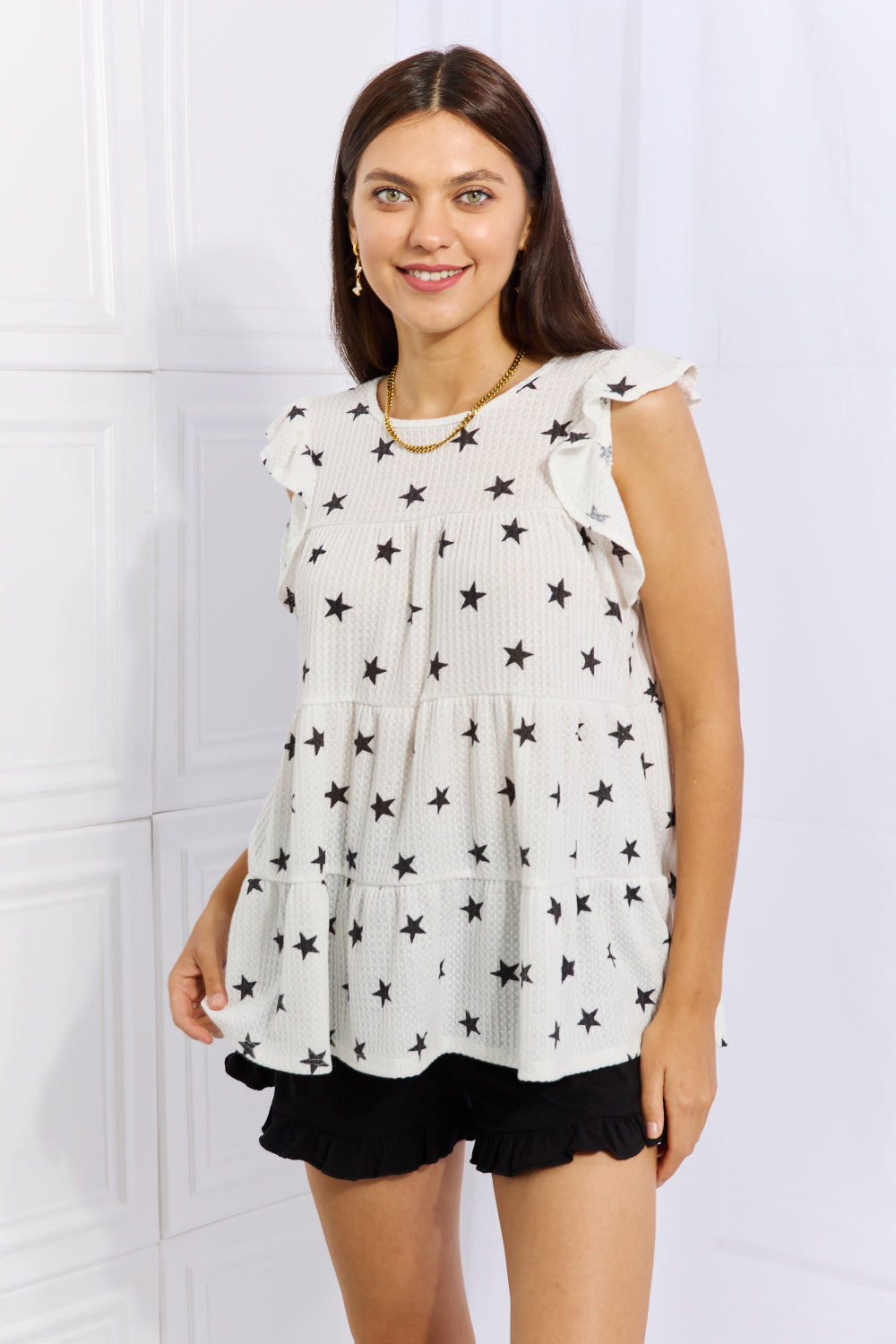 Heimish Shine Bright Full Size Butterfly Sleeve Star Print Top - Classique Collection