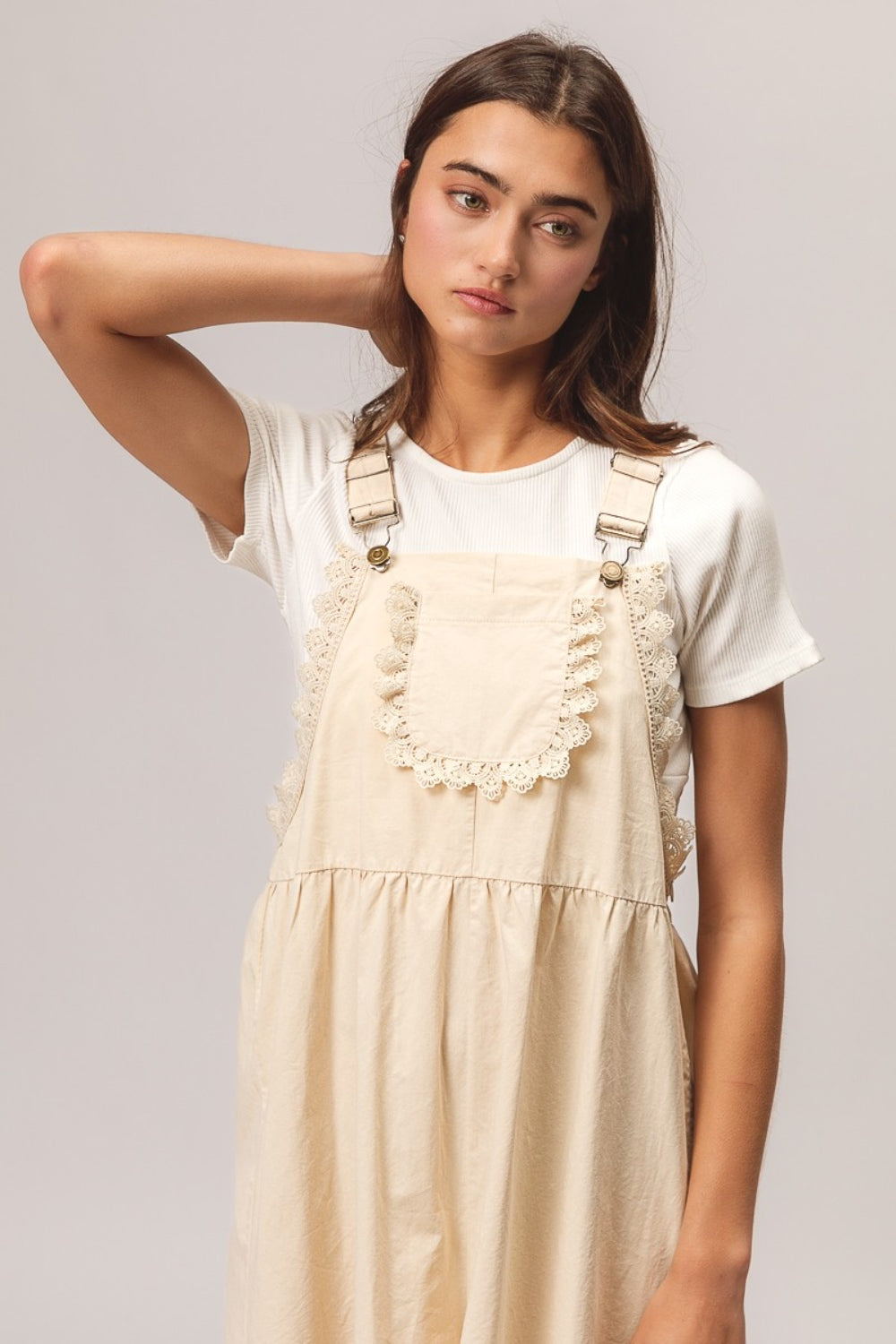 BiBi Back Patch Pocket Lace Trim Rompers - Classique Collection