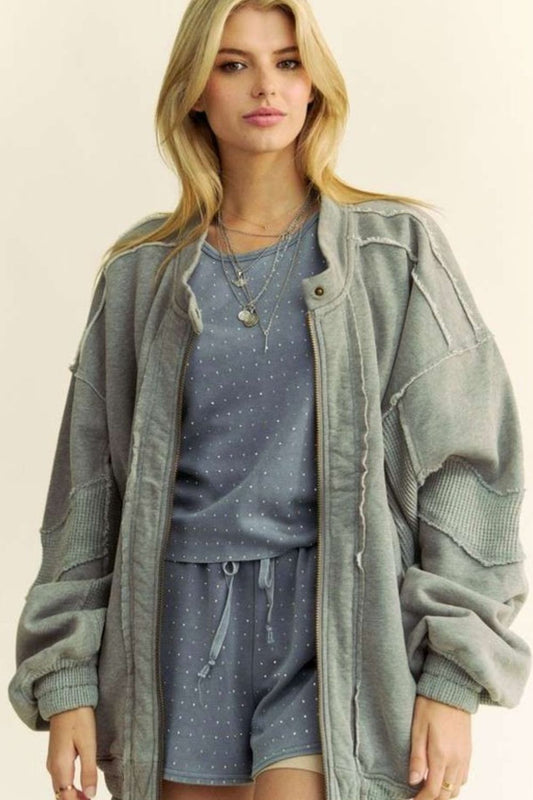 Davi & Dani Exposed Seam Zip Up Dropped Shoulder Jacket - Classique Collection
