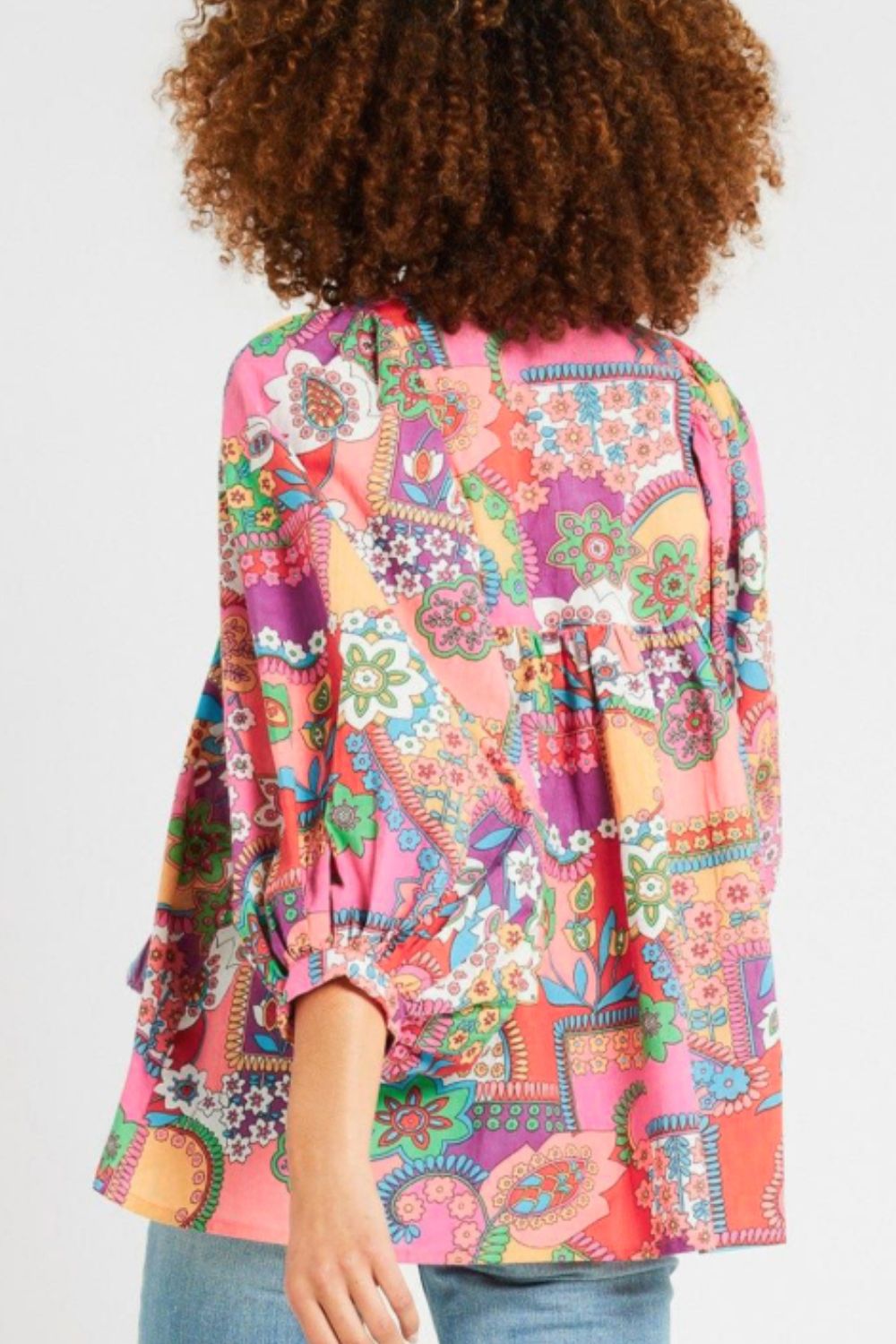 Printed Tie Neck Three-Quarter Sleeve Blouse - Classique Collection