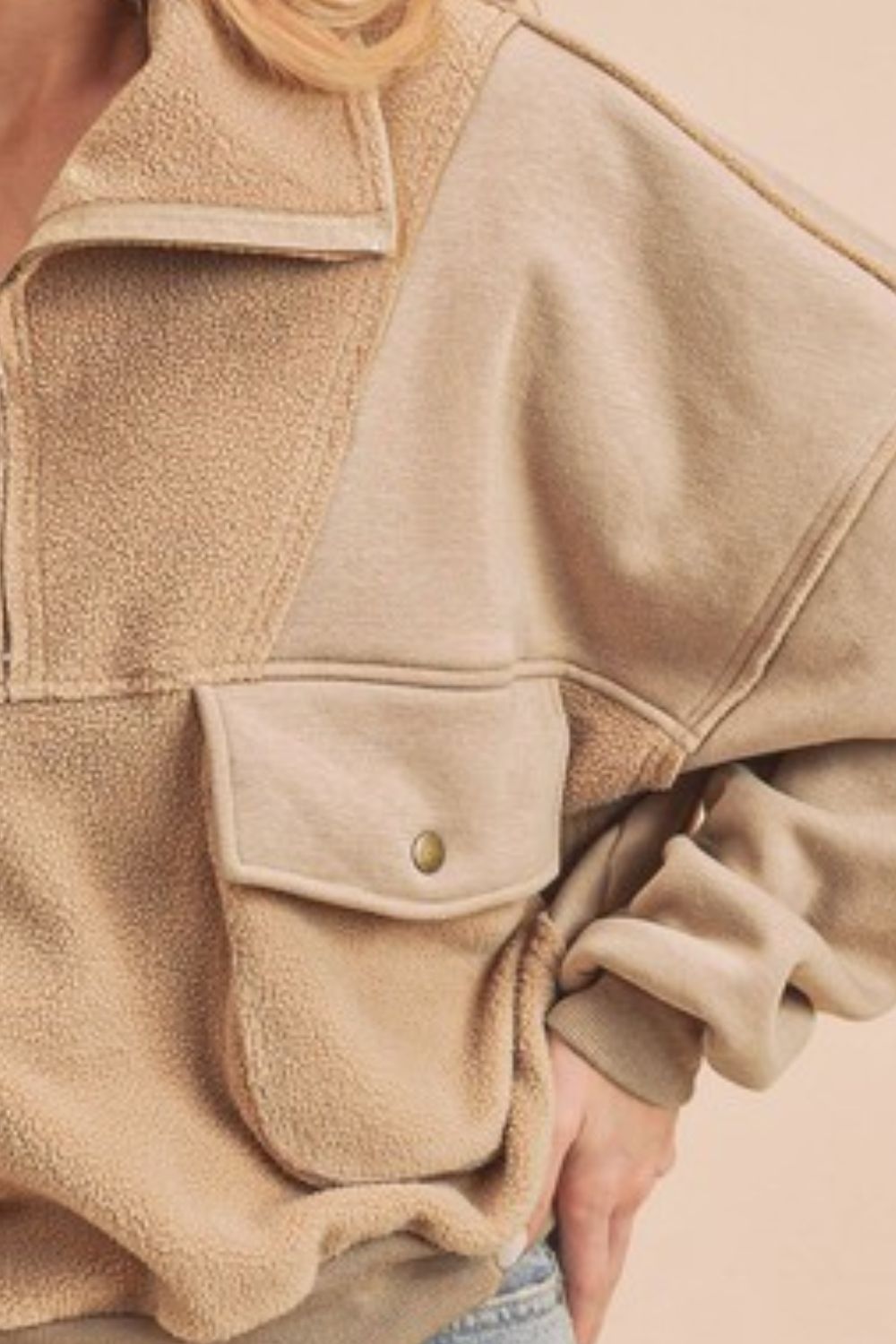 Aemi + Co Exposed Seam Half Zip Sweatshirt with Pockets - ClassiQ