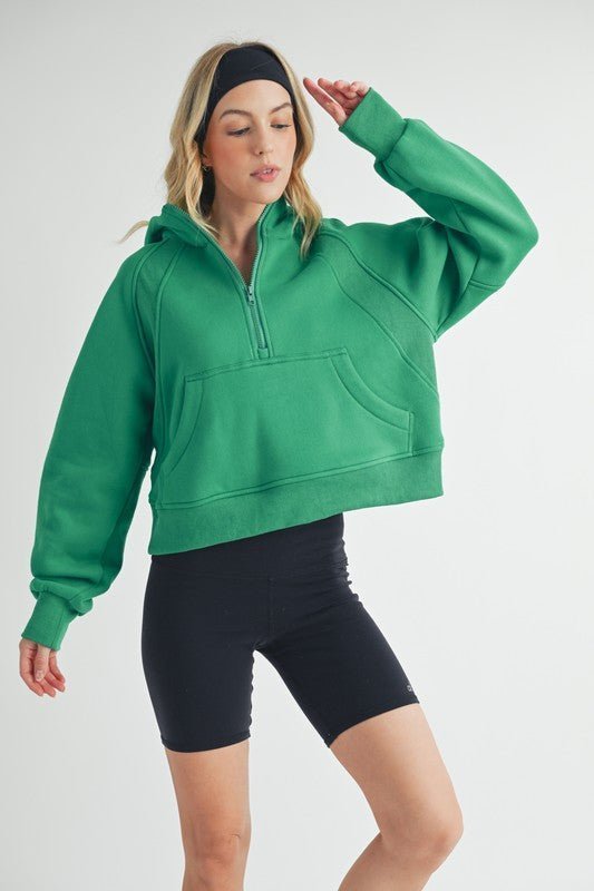Aemi + Co Half Zip Raglan Sleeve Hoodie with Kangaroo Pocket