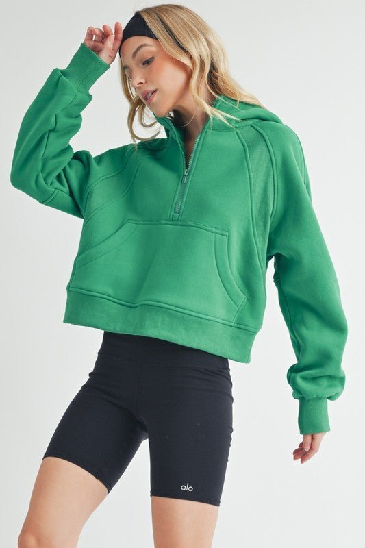 Aemi + Co Half Zip Raglan Sleeve Hoodie with Kangaroo Pocket