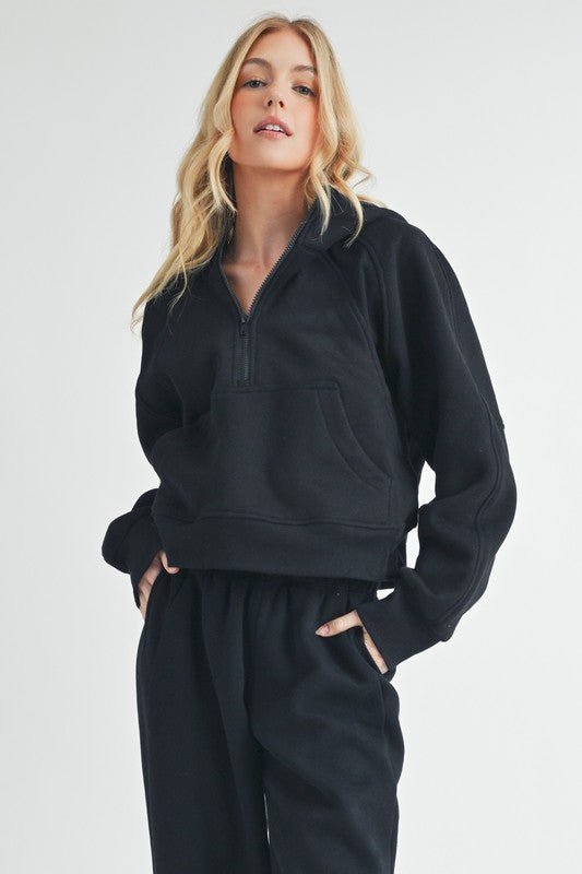 Aemi + Co Half Zip Raglan Sleeve Hoodie with Kangaroo PocketSweatshirts & Hoodies