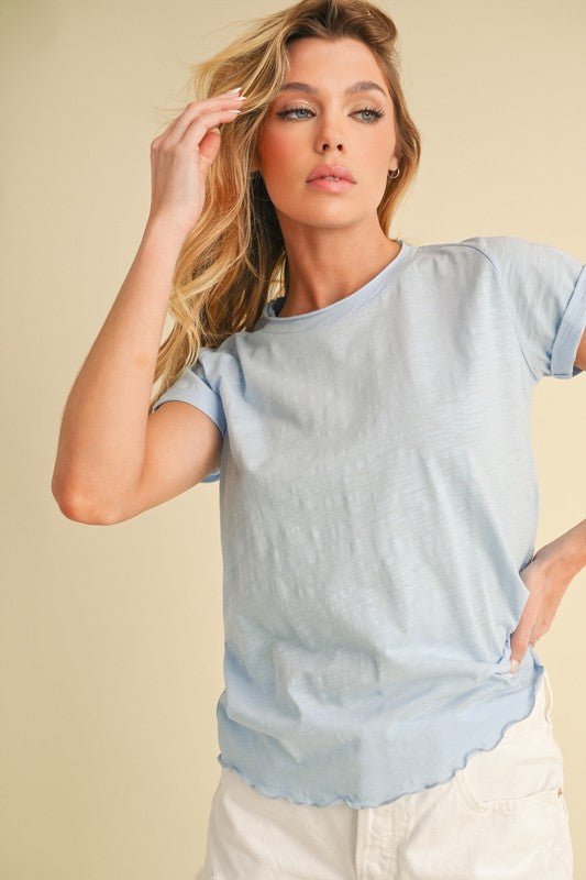 Aemi + Co Lettuce Edge Round Neck Short Sleeve T-Shirt - ClassiQ