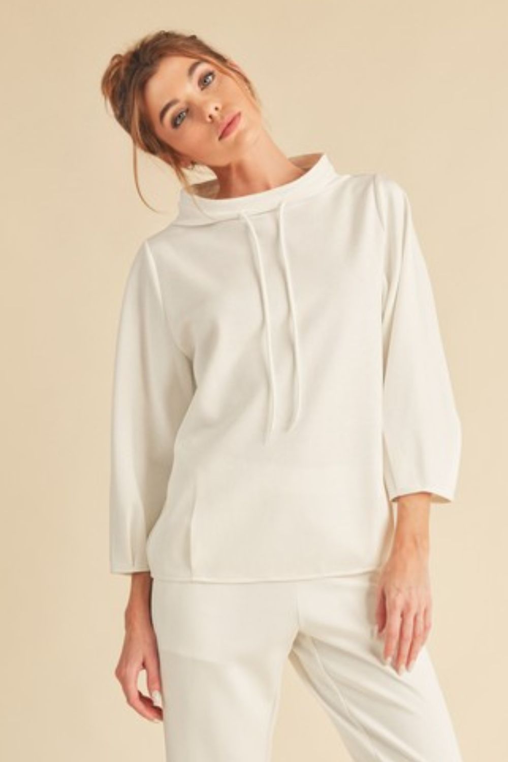 Aemi + Co Lightweight Drawstring Mock Neck Sweatshirt - Classique Collection