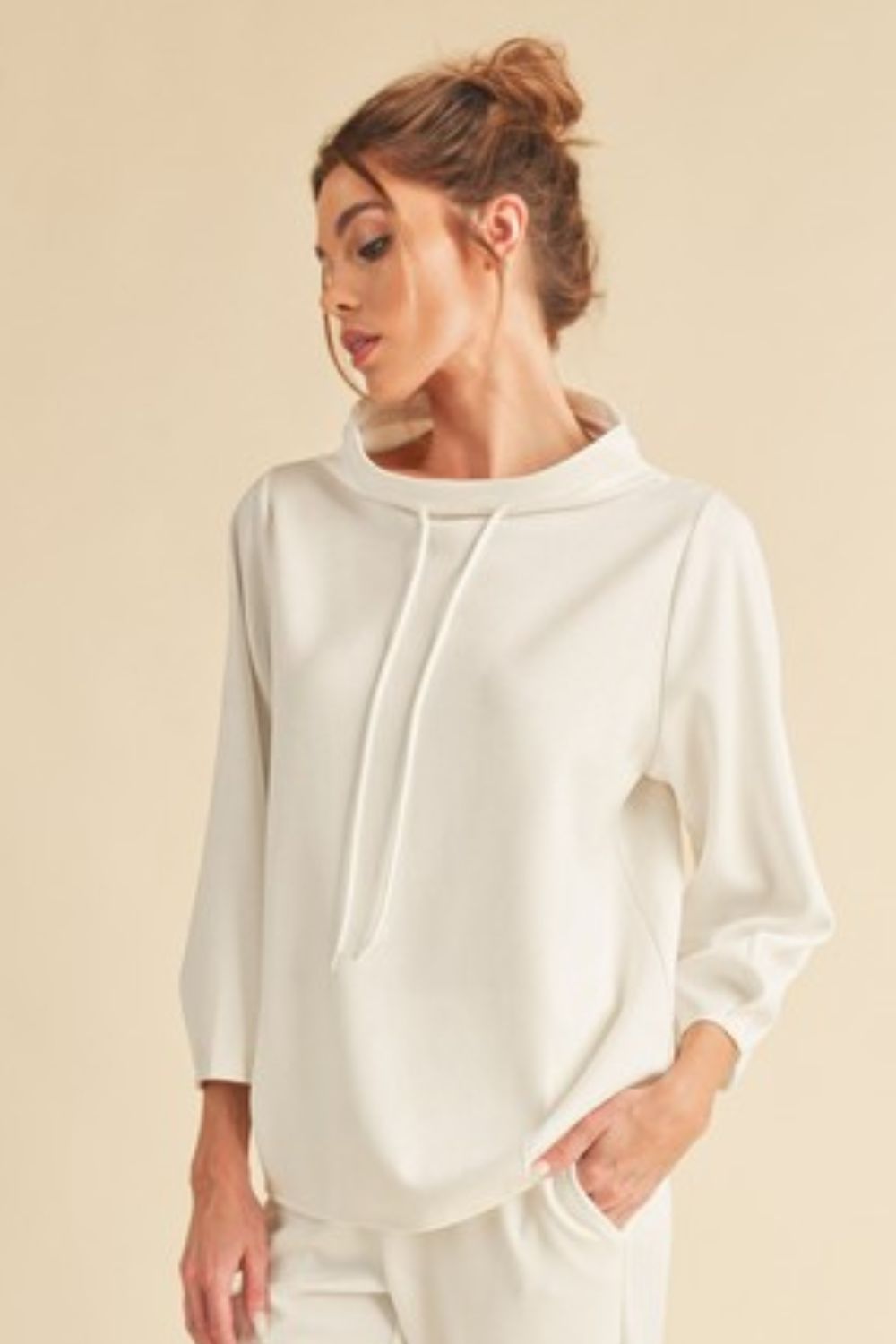 Aemi + Co Lightweight Drawstring Mock Neck Sweatshirt - Classique Collection