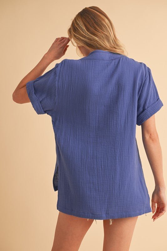 Aemi + Co Side Slit V - Neck Short Sleeve Blouse