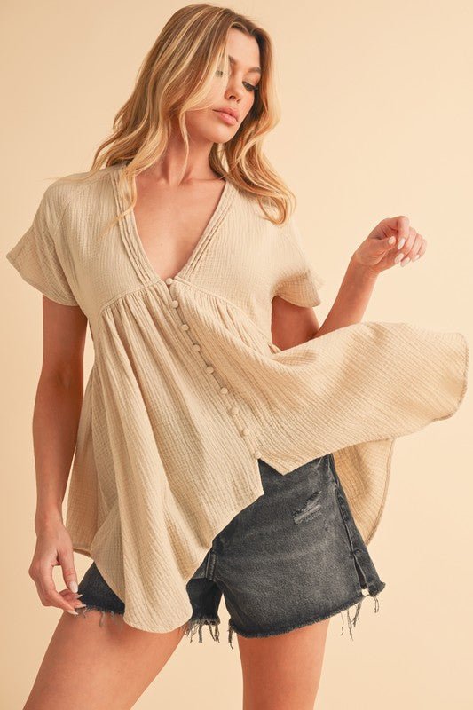Aemi + Co Tuck Detail V - Neck Short Sleeve Blouse - Classique Collection
