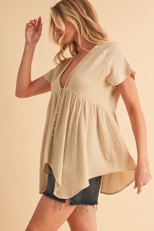 Aemi + Co Tuck Detail V - Neck Short Sleeve Blouse - Classique Collection