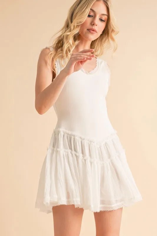 Aemi+Co Frill Sleeveless Drop Waist Mini Dress