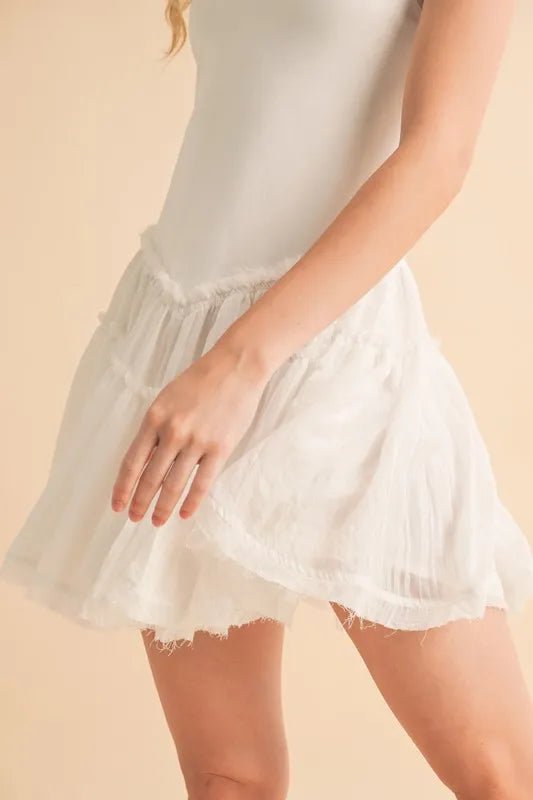 Aemi+Co Frill Sleeveless Drop Waist Mini Dress