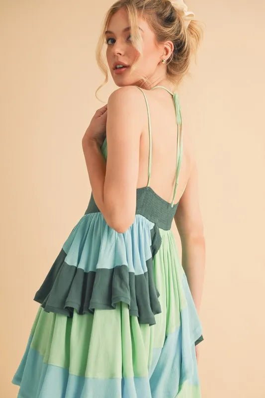 Aemi+Co Ruffled Color Block Sleeveless Mini Dress