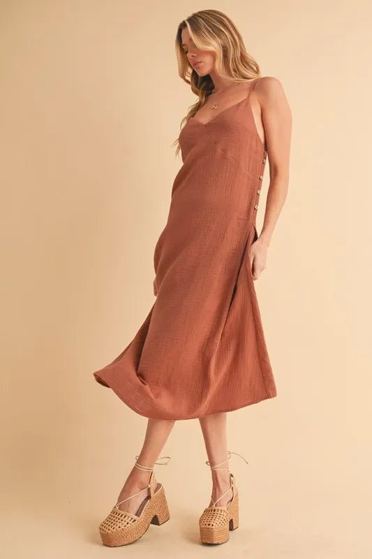 Aemi+Co Side Button Midi Cami Dress