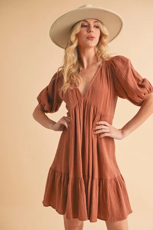 Aemi+Co Tied Back Ruffled Short Sleeve Mini Dress