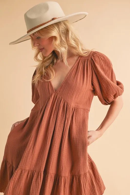 Aemi+Co Tied Back Ruffled Short Sleeve Mini Dress