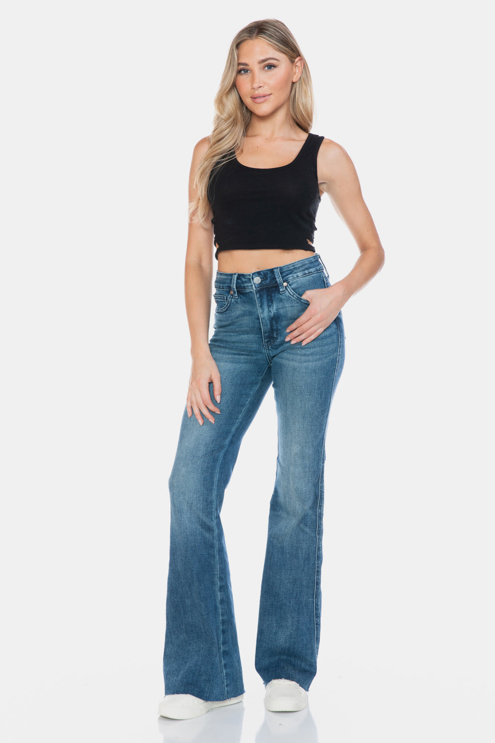 Judy Blue Full Size Tummy Control Cut Hem Flare Jeans - Classique Collection