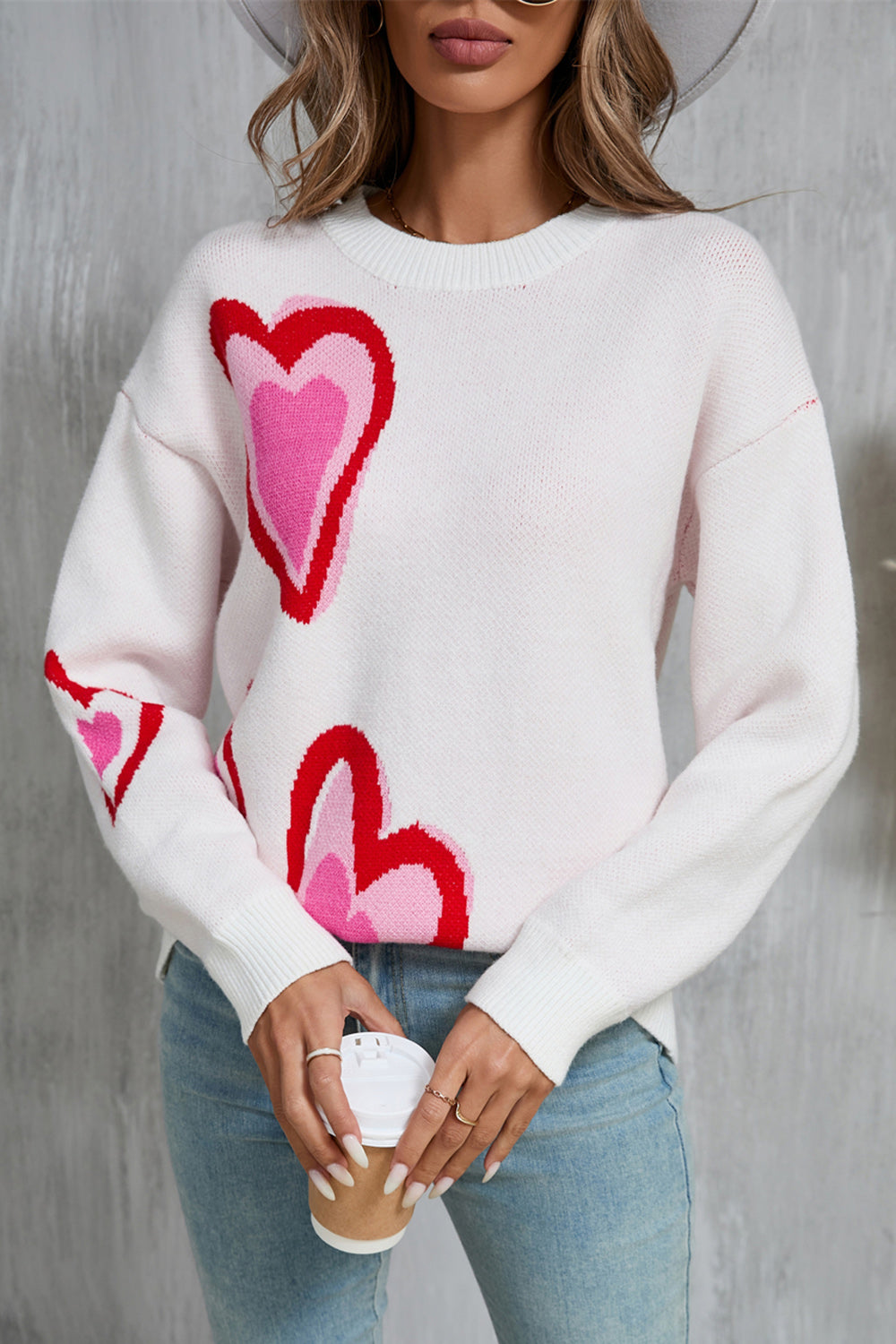 Angel Wings Heart Round Neck Long Sleeve Sweater - ClassiQ