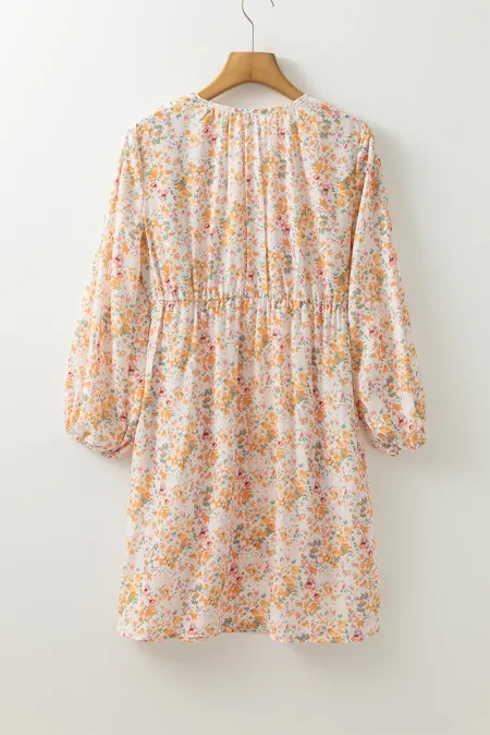 Printed V-Neck Balloon Sleeve Mini Dress - Classique Collection