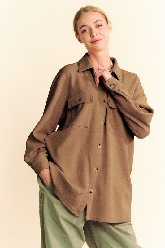 Davi & Dani Waffle-Knit Button Down Shirt - Classique Collection