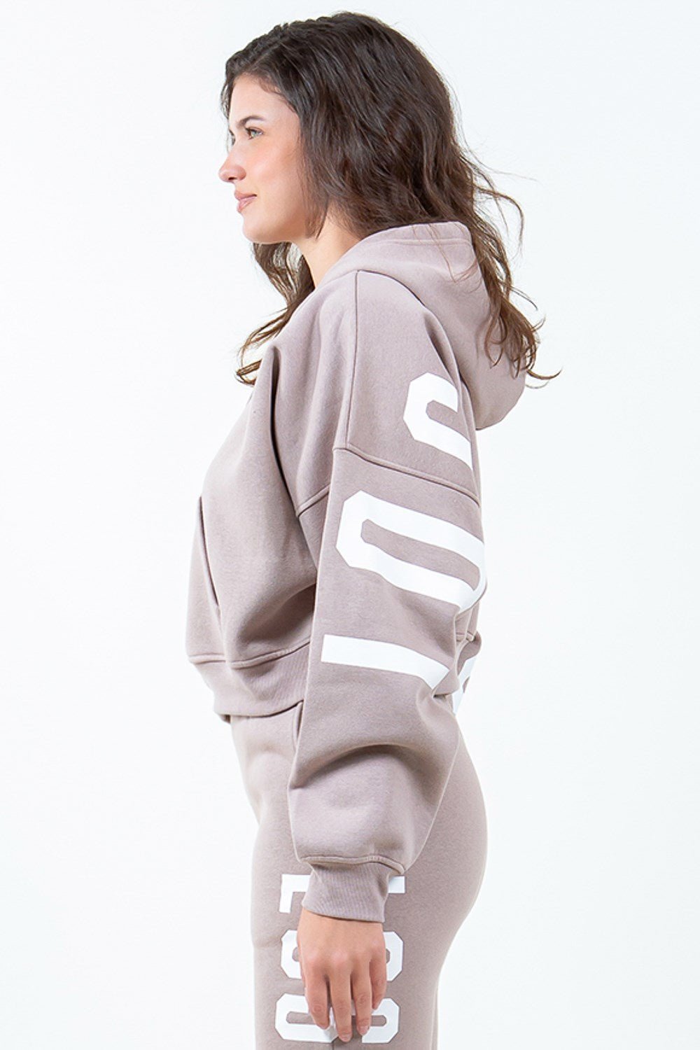 American Bazi Letter Graphic Long Sleeve Drawstring Cropped Hoodie