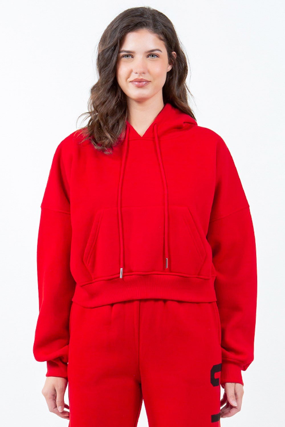 American Bazi Letter Graphic Long Sleeve Drawstring Cropped Hoodie