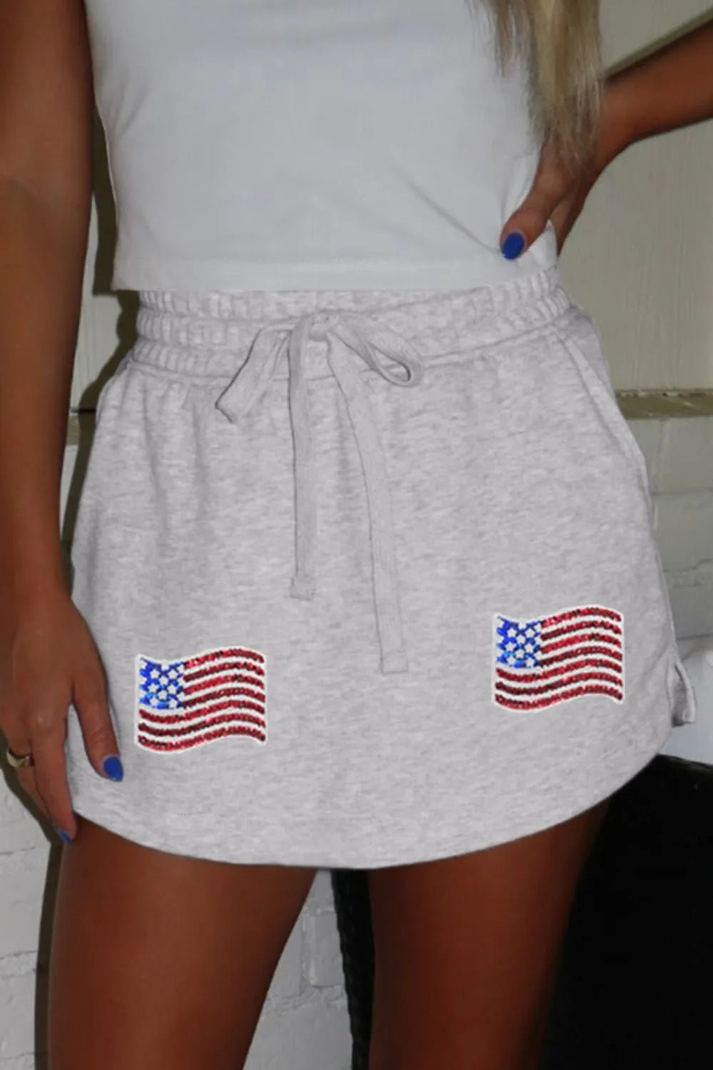 American Flag Embroidered Drawstring Casual Skirt