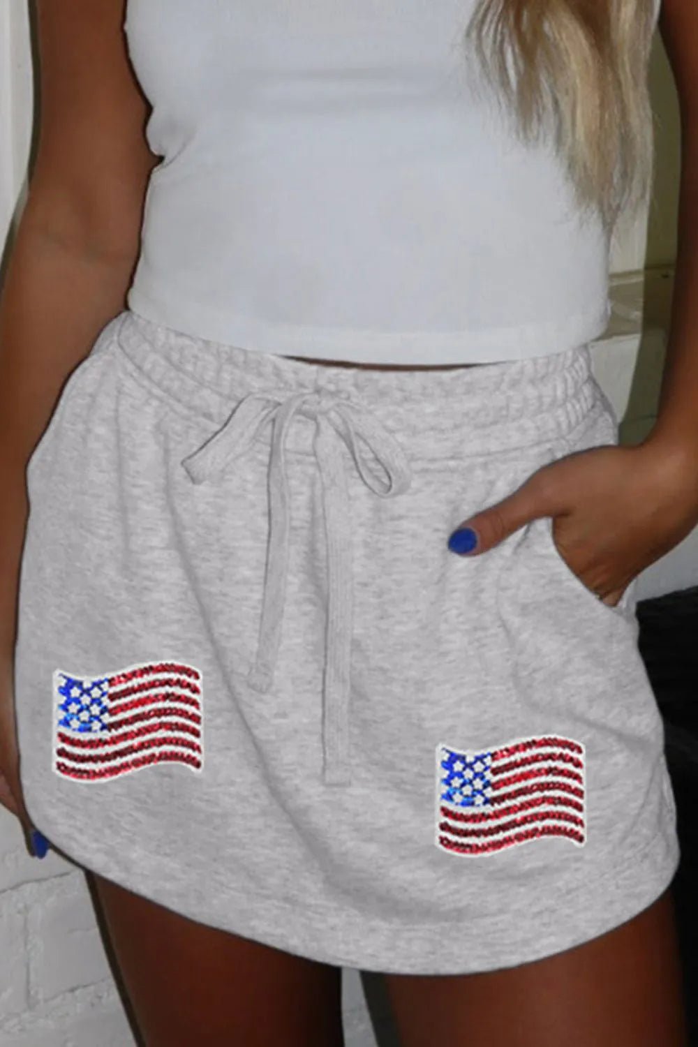 American Flag Embroidered Drawstring Casual Skirt
