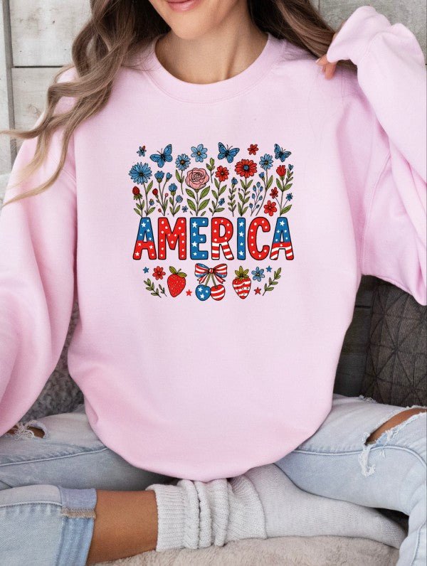 American Flowers/Strawberry Graphic SweatShirt