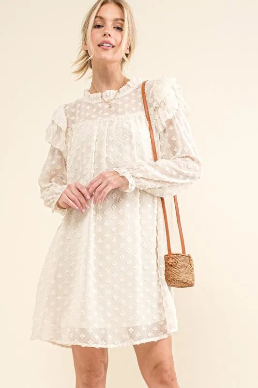 And The Why Ruffle Shoulder with Textured Woven Dress