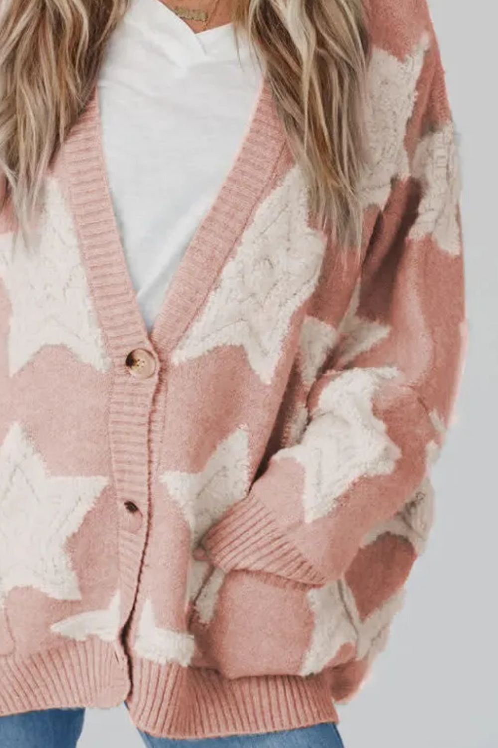 Star Button Up Long Sleeve Cardigan - ClassiQ