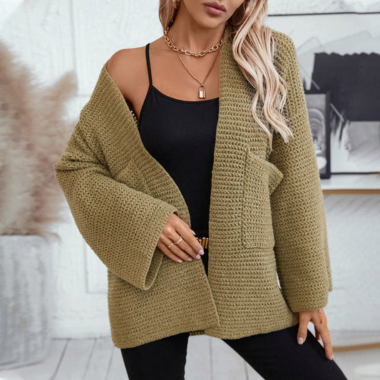 Open Front Long Sleeve Cardigan - ClassiQ