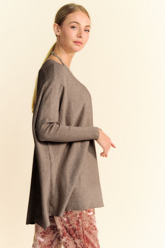 Davi & Dani Round Neck Dropped Shoulder Long Sleeve Knit Top - Classique Collection