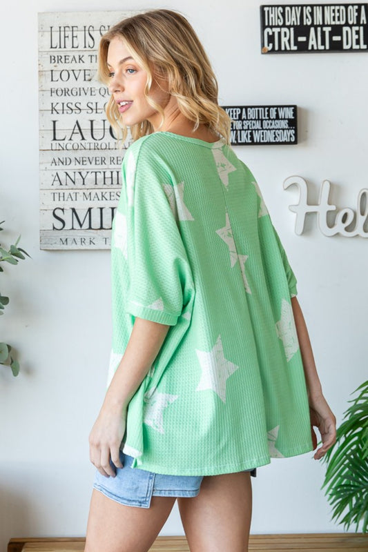 HOPELY Star Pattern Oversized Waffle T-Shirt - Classique Collection