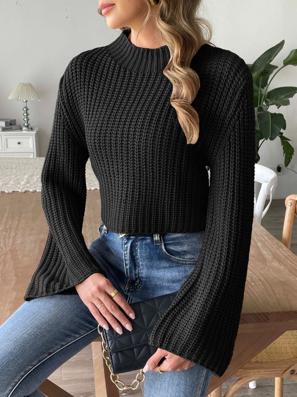 Mock Neck Long Sleeve Sweater - ClassiQ
