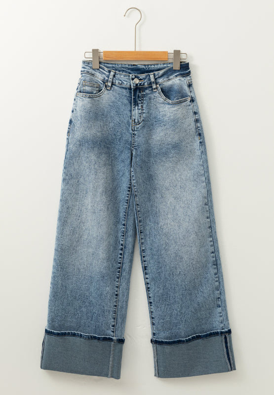 Washed Wide Leg Jeans with Pockets - Classique Collection